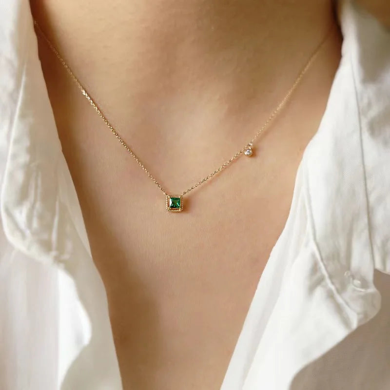 Collier Argent Sterling S925 Cristal Émeraude Finition Or 18K – Maison Élyra