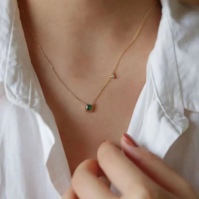 Collier Argent Sterling S925 Cristal Émeraude Finition Or 18K – Maison Élyra