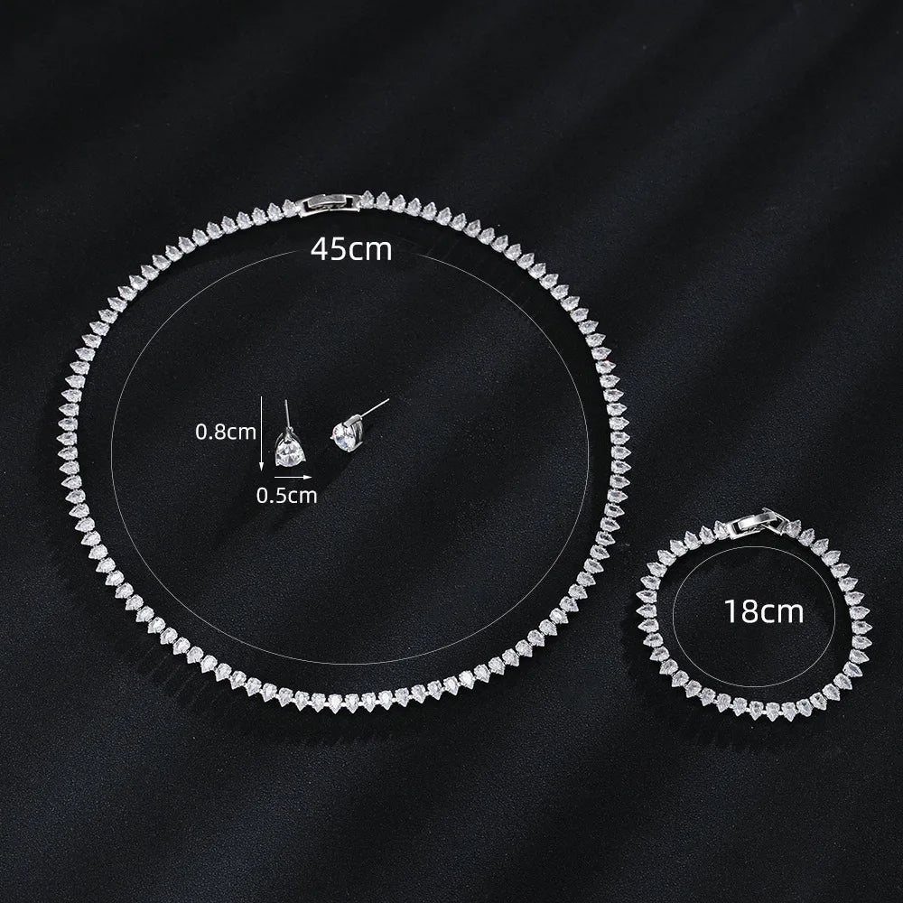 Parure Collier et Boucles d'Oreilles Goutte d'Eau Zircon Blanc – Maison Élyra