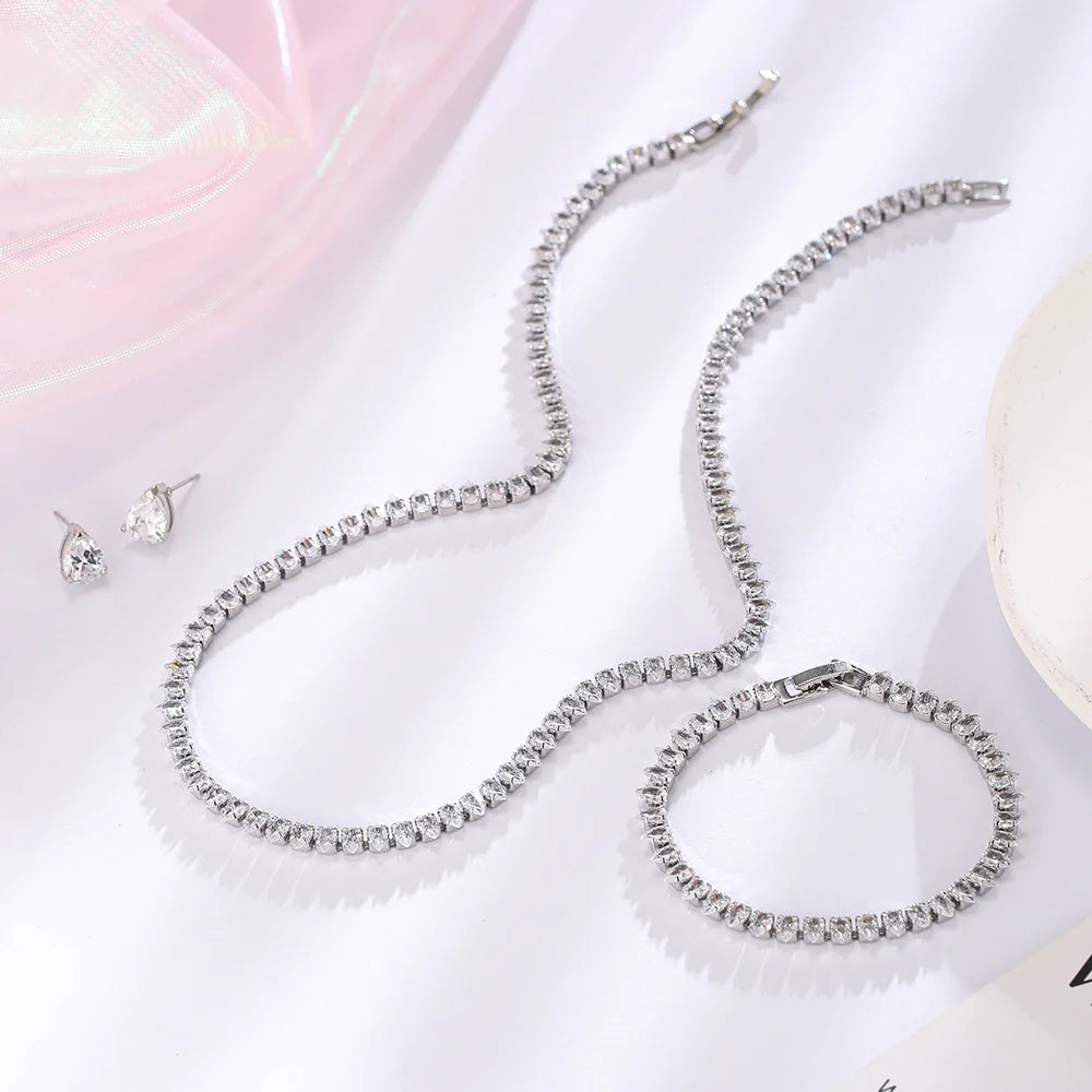 Parure Collier et Boucles d'Oreilles Goutte d'Eau Zircon Blanc – Maison Élyra