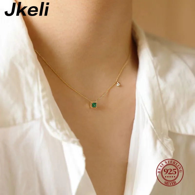 Collier Argent Sterling S925 Cristal Émeraude Finition Or 18K – Maison Élyra