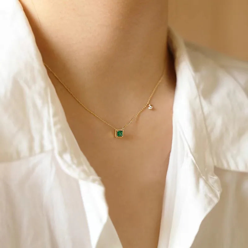 Collier Argent Sterling S925 Cristal Émeraude Finition Or 18K – Maison Élyra